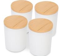 POPETPOP Lot de 4 Pots à Bougies en Verre Givré Blanc 70 Couvercles en Bambou, Contenants Vides pour Création de Bougies, Accessoires DIY pour Décoration D’Intérieur et Présent