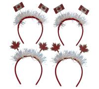 POPETPOP Lot de 4 Serrage-Têtes de Carnaval Décorations Feuille d'Érable et Drapeau Canadien Accessoires Cheveux Cosplay en Plastique Léger Rouge et Blanc pour Fête Nationale et Carnaval