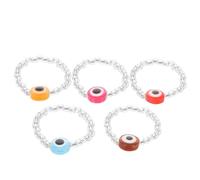 POPETPOP Lot de 5 Bagues Œil Turc Perlées Multicolores Accessoires Décoratifs pour Femmes et Filles Bagues Minimalistes Créatives pour Plage Halloween et Présents D’Invités