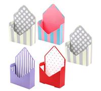 POPETPOP Lot de 5 Boîtes d'Emballage en Papier pour Fleurs Forme Enveloppe Motifs Pois Rouges Pois Beige X2 Rayures Violettes et Bleu Rose Pliables Décorations pour Boutique de