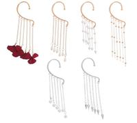 POPETPOP Lot de 6 Boucles D’Oreilles Pendantes Pompons Longs Assortiment Couleurs Boucles D’Oreilles Clip sans Perçage pour Femmes Style Bohème et Élégant Accessoire Mode Polyvalent