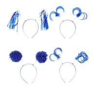 POPETPOP Lot de 8 Bandeaux de Fête à Pompons Bleu Foncé, Accessoires Queue de Cheval pour Spectacle de Danse, Bandeaux Cosplay Légers et Hypoallergéniques, pour Anniversaire et Noël