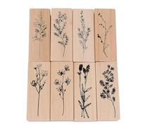POPETPOP Lot de 8 Set de Tampons en Bois Décoratifs Motifs Fleurs et Plantes, Sceaux Soi-même pour Scrapbooking, Journal et Loisirs Créatifs, Taille Standard, Couleur Bois Style Aléatoire