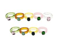 POPETPOP Lot de 9 Bagues en Acrylique Multicolores Gemmes, Anneaux Rétro Uniques, Accessoires de Mode pour Fêtes et Événements, Bague Décorative et Créative en Résine, Couleur Aléatoire