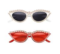 POPETPOP Lunettes de Soleil Œil de Chat Vintage Blanches, Petites Lunettes Légères en PC Protection Uv, Style Chic pour Femme au Quotidien Fête