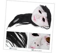 POPETPOP Masque Horreur Réaliste Latex Longue Chevelure Femme pour Halloween Visage Accessoire Costume Mascarade et Décoration Effrayante pour Cosplay et Escape Game