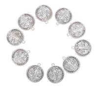 POPETPOP Médaille Saint Benoît Pendentif en Alliage de Zinc Lot de 10 Pièces Motif Italienne pour Colliers Bracelets Porte-Clés Accessoires Religieux Hommes Femmes