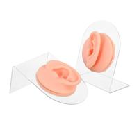 POPETPOP Modèles d'Oreilles en Silicone Réalistes Gauche et Droite avec Support Acrylique Transparent 2 Pièces pour Pratique du Piercing d'Oreille et Présentation de Boucles d'Oreilles