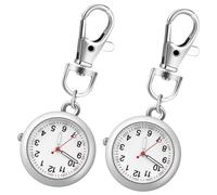 POPETPOP Montre de Poche à Clip Porte-clés Lot de 2, Argenté, Quartz | Design Créatif, avec Pendentif à Boucle Verre et Acier Inoxydable, pour Hommes et Infirmières