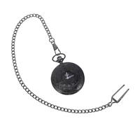 POPETPOP Montre de Poche Ronde Rétro Classique à Double Affichage Chiffres Romains et Arabes Montre Vintage avec Chaîne Épaisse Noire Cadeau Unique pour Homme et Femme