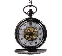 POPETPOP Montre de Poche Vintage Mécanique Grosse Taille Ajourée Motif Toile D’Araignée Noir avec Chaîne Longue Cadran Sculpté Chiffres Romains Montre Rétro sans Pile Présent