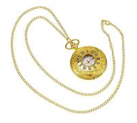 POPETPOP Montre De Poche Vintage Unisexe Métal Alliage Doré Chiffres Romains Compacte Présent Fête avec Coffret Noir Petit Modèle