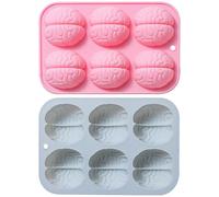 POPETPOP Moule à Chocolat en Silicone 6 Cavités Forme Cerveau Lot 2 Pièces Bleu et Rose Moule Créatif pour Pâtisserie Glaçons Gelée et Dessert DIY Ustensile Cuisson Flexible et Facile