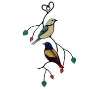 POPETPOP Ornement Suspendu Oiseau en Verre Rouge Ajouré, Décoration Vitrail pour Fenêtre et Jardin, Sculpture Artisanale en Fer et Verre, Décor Mural Extérieur Élégant