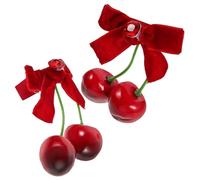 POPETPOP Paire de Pinces à Cheveux Accessoires Mignons Cerises Rouges en Automne et Hiver en Métal et Tissu pour Filles, Usage Quotidien