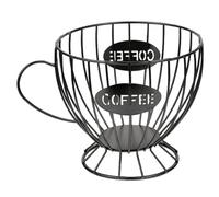 POPETPOP Panier à Café en Fer Noir, Support de Rangement Multifonctionnel pour Capsules et Fruits, Grosse Capacité, Compatible Machine à Café Dosette, la Cuisine et Bureau, Organiseur