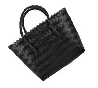 POPETPOP Panier Tressé en Paille Imitation Rotin, Cabas à Main Noir, Léger Et Multifonctionnel, pour Femme, Shopping, Pique-niques Et Rangement Quotidien, Format Moyen