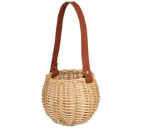 POPETPOP Panier Tressé la Main en Osier Naturel, Petit Format Léger avec Poignée en Cuir, Panier Décoratif pour Demoiselle D'honneur, Mariage et Décoration de Fleur