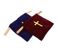 POPETPOP Paniers à Offrandes Religieux en Velours Croix Brodée 25 CM Lot de 2 Rouge et Bleu pour Services Religieux et Dons de Communion