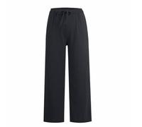 POPETPOP Pantalon Fluide Femme Grosse Taille, Coton Lin, Jambe Large Noire | Taille L, Taille Élastique avec Compartiments Latéraux Spacieux, Coupe Pleine Longueur pour Voyage