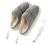 POPETPOP Pantoufles Chauffantes USB Électriques en Peluche Grise Chauffe-Pieds Électrique Réutilisable pour Maison Chaussures Chaudes Hiver Confortables et Pratiques 1 Paire