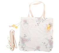 POPETPOP Paquet Bandoulière en Toile Blanche Style Chinois Petit Paquet de Rangement Femme Léger pour Plage Shopping et Voyages Pochette Pratique pour Clés et Téléphone Portable