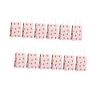 POPETPOP Paquet En Papier Kraft à Poignée 12 Pièces, Petit Format 15x21x8 Cm, Décor Fraise, Paquet Présents Colorés, Pour Fêtes Anniversaires Et Emballage Gourmand