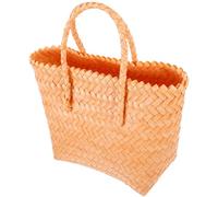 POPETPOP Paquet Tissé Rétro en Plastique Beige Petit Format Cabas Tressé Léger Anse Paquet à Main Tressé Polyvalent pour Plage Pique-Niques et Activités de Plein Air Panier de Plage