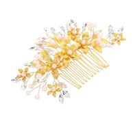 POPETPOP Peigne à Cheveux et et Fixation Sécurisée Design Élégant en Alliage Doré Orné de Fleurs et Perles de Mariée pour Événements Formels Mariages