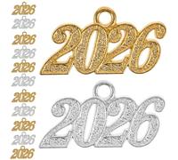 POPETPOP Pendentifs Chiffres 2026 Alliage Galvanoplastie Brillant, Breloques Grand Format pour Création Bijoux Fin D’études, Accessoires Remise Diplômes Fête, Lot 20 Pièces Or et Argenté
