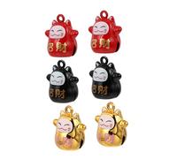 POPETPOP Pendentifs Clochette Chat 15 Mm En Cuivre Décoratifs Suspendus Pour Paquet, Téléphone Portable, Lot 6 Pièces Rouge Noir or