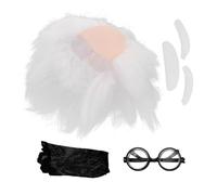 POPETPOP Perruque Blanche Cosplay avec Moustache et Sourcils Perruque Synthétique Haute Qualité pour Costume de Chercheur Fou Déguisement Homme Halloween et Fête