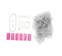POPETPOP Perruque Dame Cosplay avec Gris Argenté pour Femmes Déguisement Halloween et Jeux de Rôle Kit Réutilisable Effet Naturel