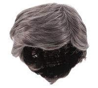 POPETPOP Perruque Grise Argentée Courte Synthétique pour Homme Perruque de Déguisement Naturelle pour Vieil Homme Accessoire pour Halloween