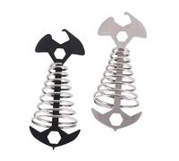 POPETPOP Piquets de Tente en Arête de Poisson 2 Pièces Acier Inoxydable Noir et Naturel Crochets à Ressort Maintien Réglable Accessoires Camping Extérieur Bivouac Randonnée