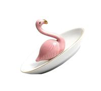 POPETPOP Plateau à Bijoux Céramique Design Flamant Rose Rangement Fonctionnel pour Bagues Colliers et Accessoires Décor Moderne pour Chambre et Salle de Bain Couleur Rose