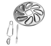 POPETPOP Plateau de Service à Huîtres Acier Inoxydable avec Fourchette et Pince Assiette pour Fruits de Mer Résistante Facile à Nettoyer et Multi-usage pour Restaurant et Maison