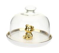 POPETPOP Plateau Gâteau Céramique avec Cloche Transparente Plateau à Dessert Multifonction pour Snacks Fruits Secs et Pâtisseries Design Élégant avec Poignée pour Présentation et