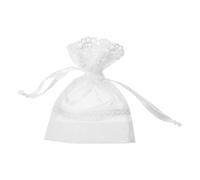 POPETPOP Pochette à Bijoux à Cordon, Paquet pour Festival et Mariage, Paquet à Dragées Pratique, Design Cinq Pétales Dentelle Blanche, Format 10X14 CM, pour Ranger Bijoux et Petits Objets