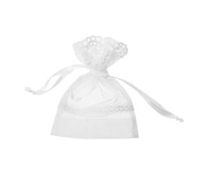 POPETPOP Pochette à Bijoux à Cordon, Paquet pour Festival et Mariage, Paquet à Dragées Pratique, Design Cinq Pétales Dentelle Blanche, Format 10X14 CM, pour Ranger Bijoux et Petits Objets