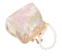 POPETPOP Pochette à Bijoux pour Femme en Brocart Chinois Perles et Fleurs Porte-Monnaie Compact à Bandoulière Paquet Traditionnel Élégant pour Mariage Voyage et Usage Quotidien