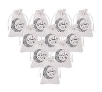 POPETPOP Pochettes à Cordon pour Fêtes Eid en Tissu Coton Beige Lot de 10 Paquet Vides Faciles à Transporter et Ranger, Emballage Cadeau Unique pour Festival et Mariage