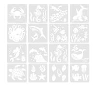 POPETPOP Pochoirs Soi-même Thème de L'océan, 16 Pièces en Plastique Réutilisable, Légers et Adaptés pour L'entraînement la Reconnaissance des Motifs Chez les Garçon et Filles