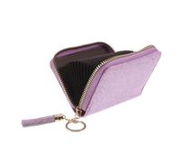 POPETPOP Porte-Cartes Accordéon Pailleté pour Femmes en PU avec Pompon, Mini Portefeuille Compact à Grosse Capacité, Porte-Cartes de Crédit Pratique pour Usage Quotidien et Voyage (Violet