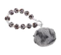 POPETPOP Porte-clés Pompon Doux Motif Léopard Gris, Breloque Adorable pour Paquet et Clés de Voiture, Accessoire Mode à Perles, Présent Original pour Filles, Porte-clé Pompon Pelucheux