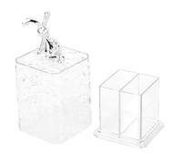 POPETPOP Porte-Cotons-Tiges Transparent Compact Couvercle pour Rangement Maquillage et Salle de Bain Minimaliste