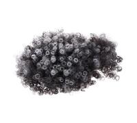 POPETPOP Postiche Afro Synthétique Bou Grise Volumineuse, Queue de Cheval avec Frange Intégrée, Taille Moyenne, Style Cosplay et Déguisement, pour Fête et Carnaval