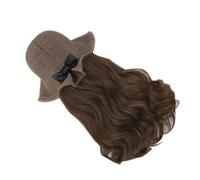 POPETPOP Postiche Longue Chapeau en Tissu Khaki Texture Naturelle Lisse, Fil Haute Température, Style Mode, Vacances Femmes et Filles