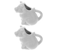 POPETPOP Pot à Lait en Céramique Forme de Vache Poignée, 2 Pièces, Pichet pour Café et Sauce, Usage Cuisine et Restaurant