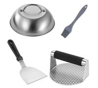POPETPOP Presse à Hamburger Inoxydable 4 Pièces Poignée Ergonomique, Outil à Galettes Antiadhésif, Kit Barbecue Maison pour Préparer Steaks Hachés Et Tourtes à La Viande, Usage Extérieur Cuisine